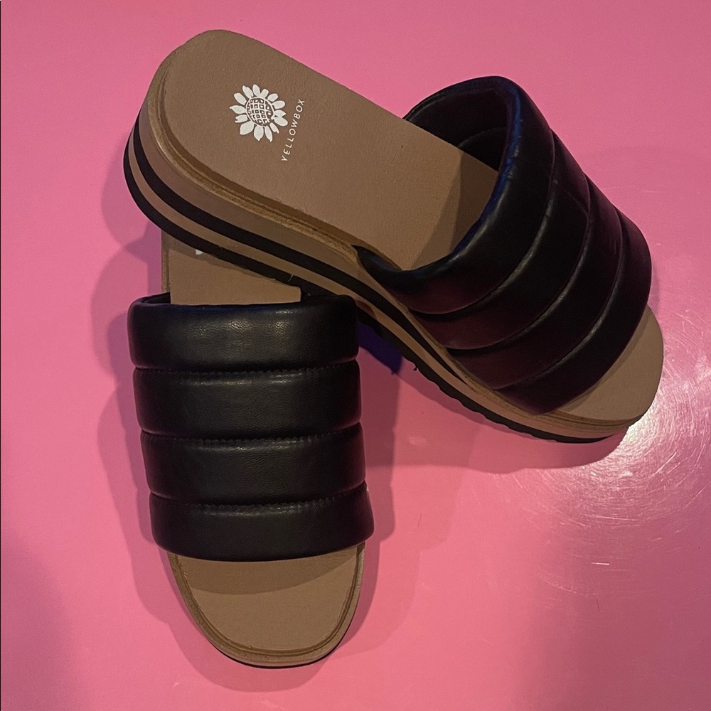 Yellow Box Black Slide Sandals - New